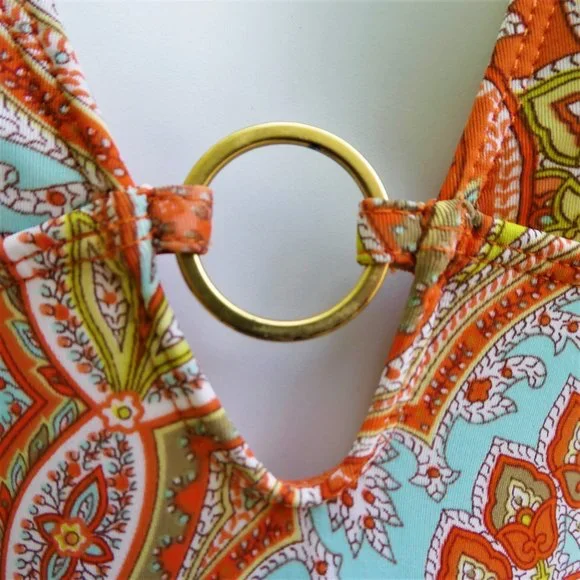 SOLD Tommy Bahama Swimsuit One Piece Halter Marrakech Padded Neutral O Ring - Picture 3 of 11